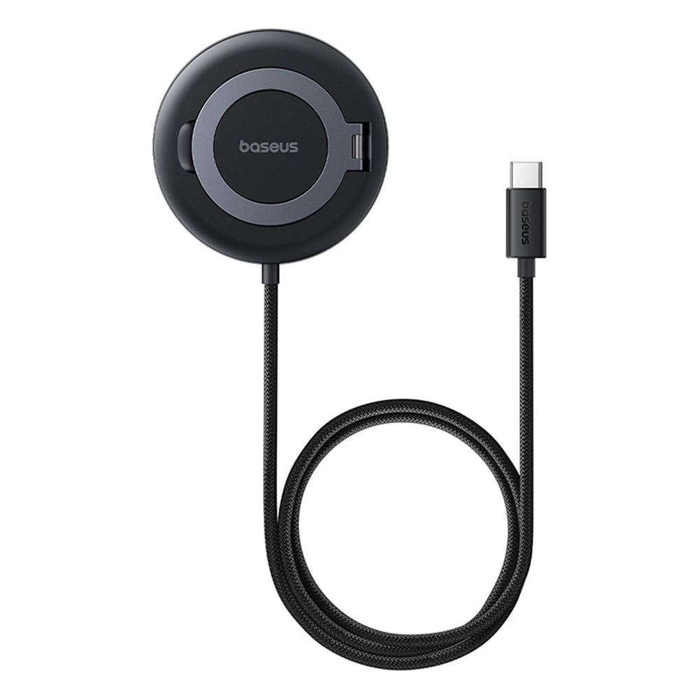 Incarcator Baseus Magnetic Wireless Simple Mini4 (P10273300121-01), Universal, with Stand, USB-C, Qi2 15W, 1m, Negru Cosmic