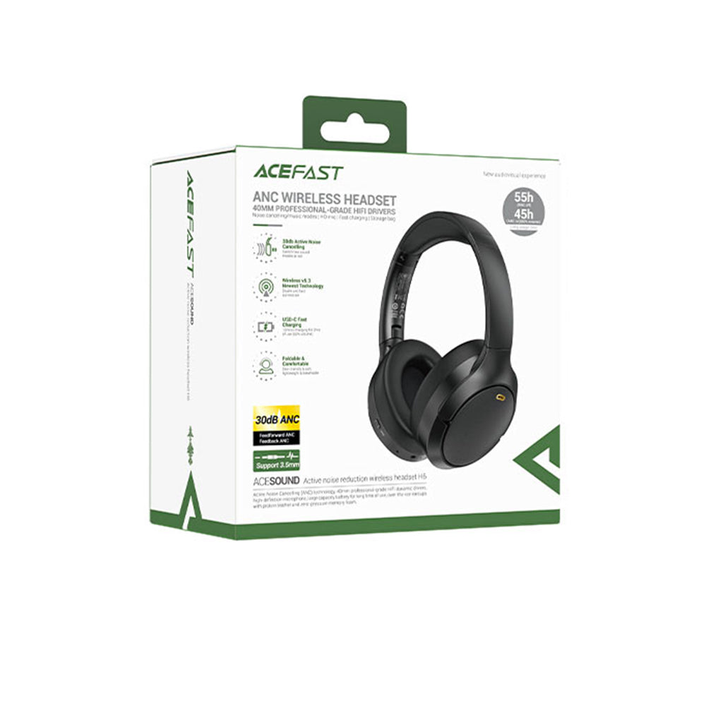 Casti Acefast Wireless Headset (H6), Type-C, Bluetooth 5.3, Active Noise Reduction, IPX4, 500mAh, Hi-Fi Sound, Negru