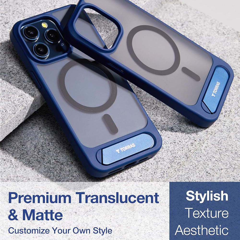Husa de protectie Torras Pstand MagSafe compatibil cu iPhone 15 Pro Max, Bleumarin