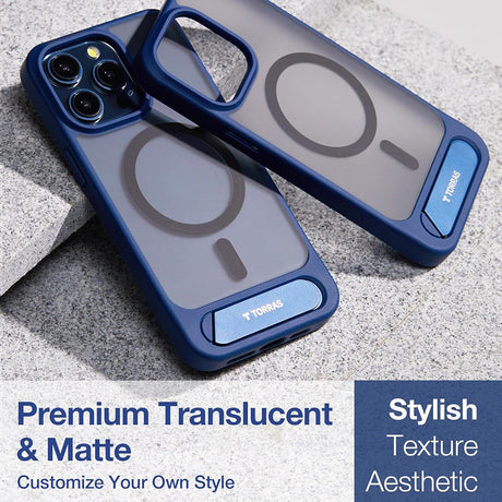 Husa de protectie Torras Pstand MagSafe compatibil cu iPhone 15 Pro Max, Bleumarin