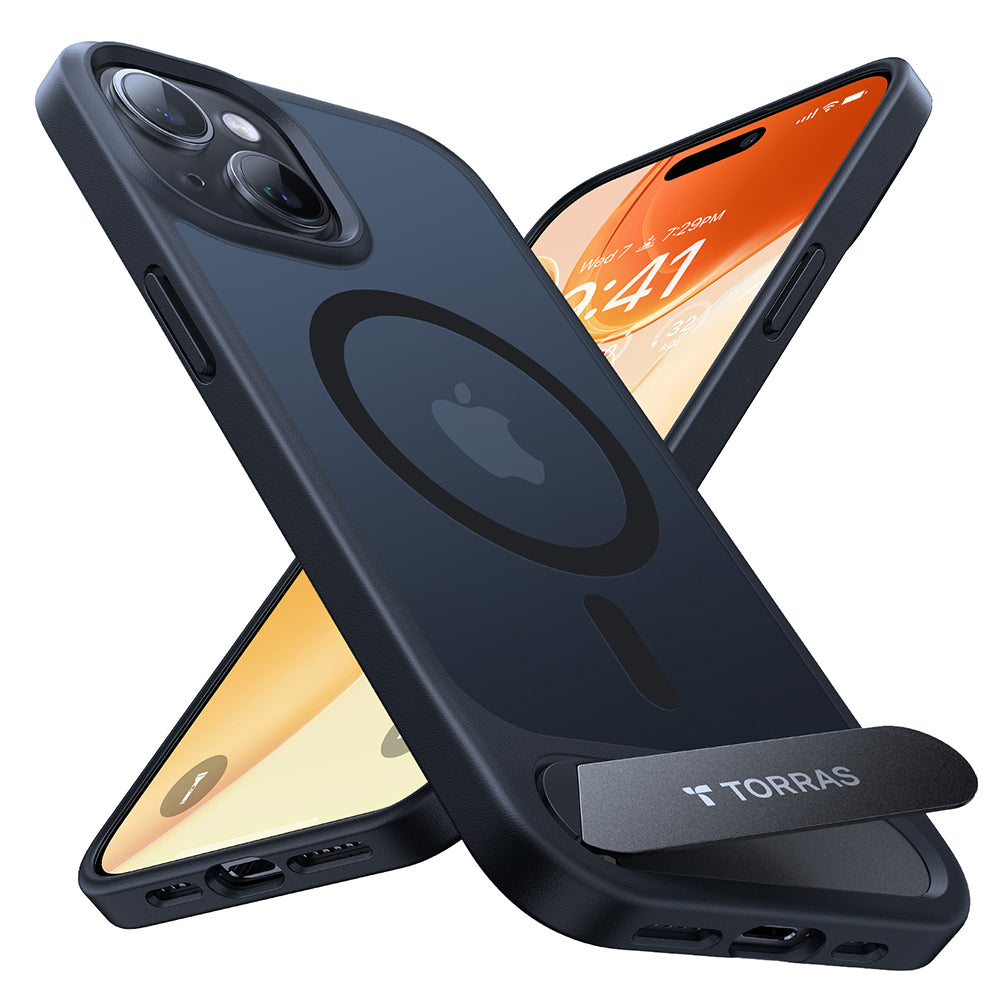 Husa de protectie Torras Pstand MagSafe compatibil cu iPhone 15 Plus, Negru