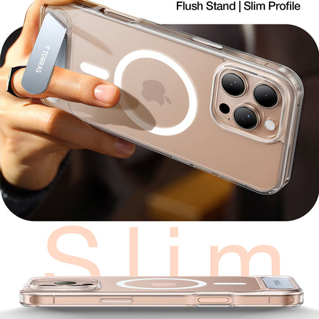 Husa de protectie Torras Pstand MagSafe compatibil cu iPhone 16 Pro Max, Transparent