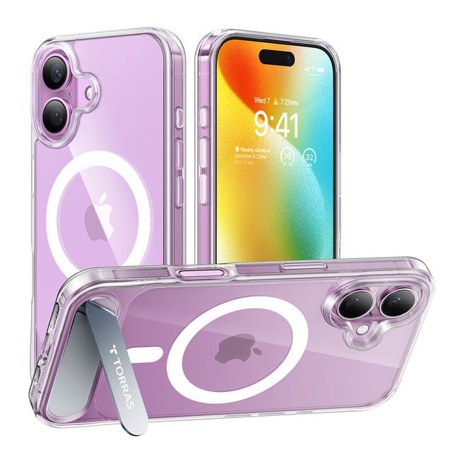 Husa de protectie Torras Pstand MagSafe compatibil cu iPhone 16, Transparent