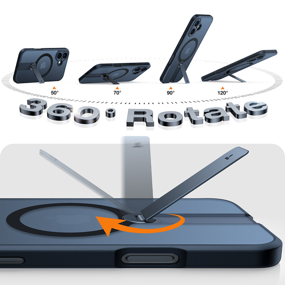 Husa de protectie Torras Pstand Spin MagSafe compatibil cu iPhone 16, Negru