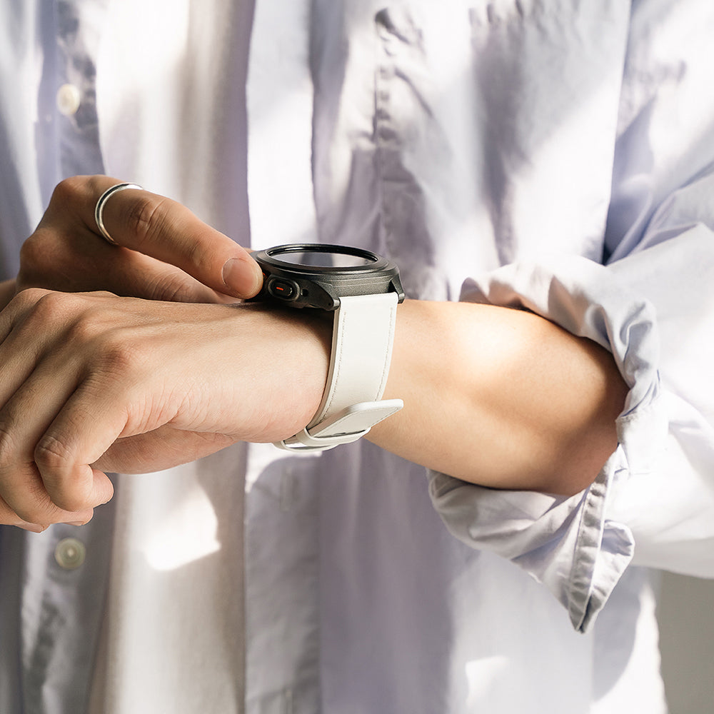 Accesoriu smartwatch Ringke Leather One Basic Bold 24mm compatibil cu Fossil Hybrid / Mobvoi TicWatch Pro 5 / Suunto 9 / Suunto 9 Baro / Suunto D5, Alb