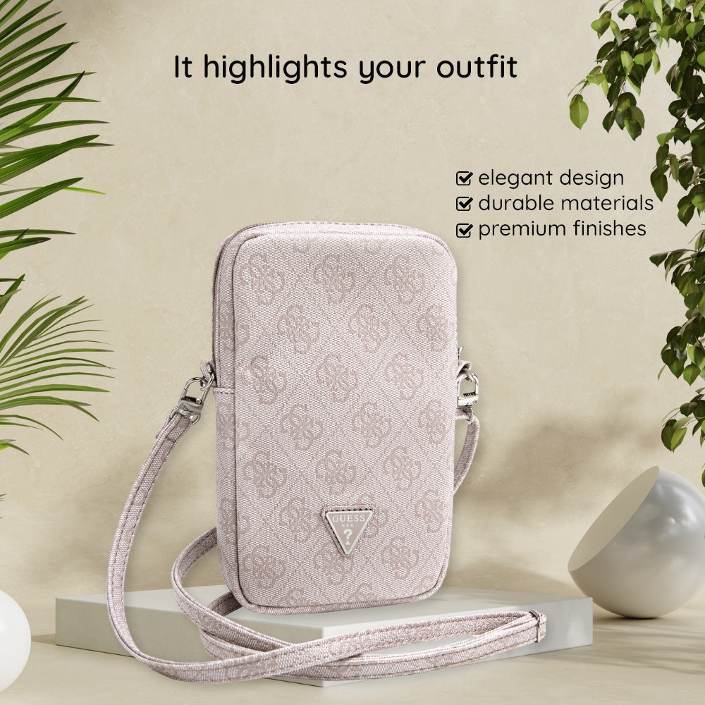 Geanta Guess Universal Phone Pouch Zip Triangle 4G (GUWBZPGSTEGP), Universal, Adjustable Strap, Zip Closure, Roz