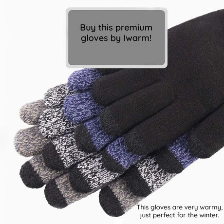 Iwarm Gloves (ST0018), Premium Wool, with Non-slip Details, Size 23cm, Negru