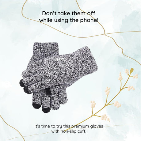 Iwarm Gloves (ST0018), Premium Wool, with Non-slip Details, Size 23cm, Negru / Grey