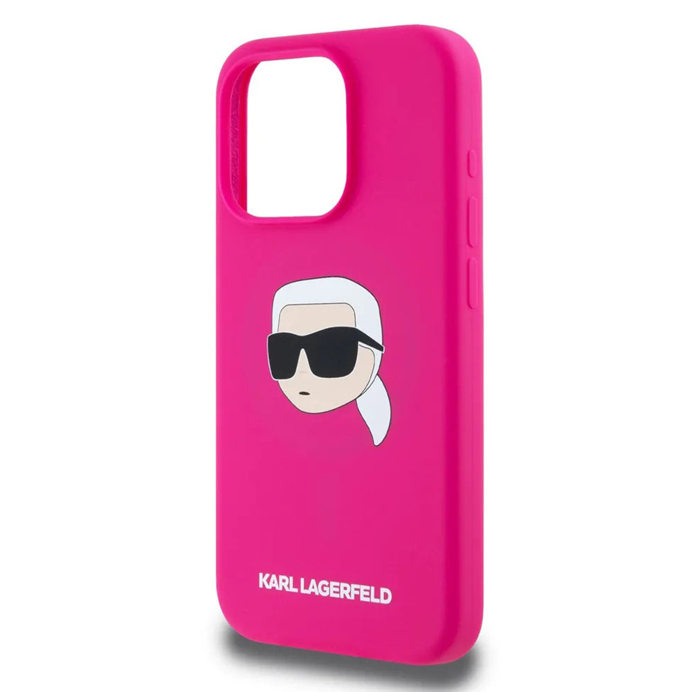 Husa de protectie Karl Lagerfeld Silicone MagSafe (KLHMP15XSKHPPLF) compatibil cu iPhone 15 Pro Max, Fuchsia Karl`S Head