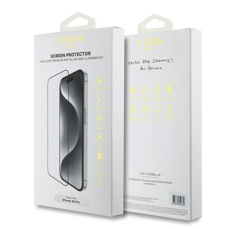 Folie de protectie Guess Classic 2.5D Outline (GUTGP16LBOKGCIT) compatibil cu iPhone 16 Pro, Negru