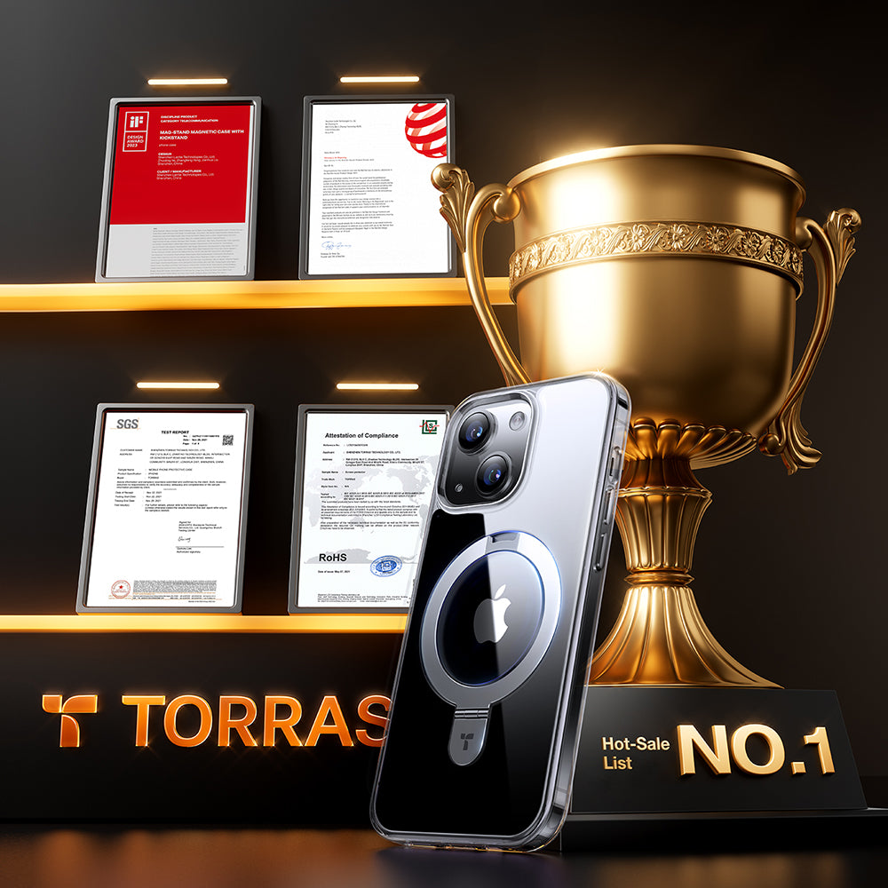 Husa de protectie Torras Ostand MagSafe Series compatibil cu iPhone 15, Transparent