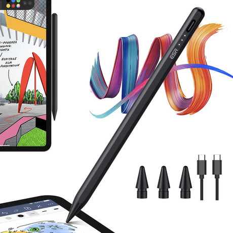 Stylus ESR Stylus Pen (6C00107), for iPad, Magnetic Attachment, Bluetooth, Type-C, Palm Rejection, Tilt Sensitivity, Negru