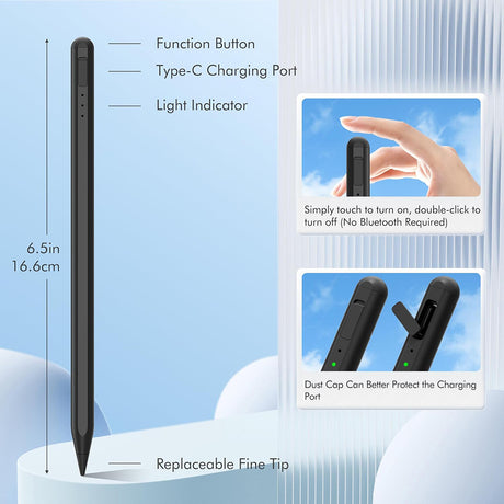 Stylus Techsuit Stylus Pen (AX10-T), for iPad, Type-C, Palm Rejection, Tilt Sensitivity, Side Adsorption, 125mAh, Alb