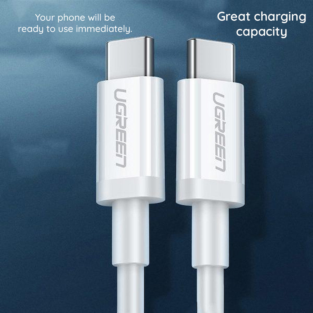 Cablu Ugreen US264 (60520), USB-C, PD60W 3A, 2m, Alb