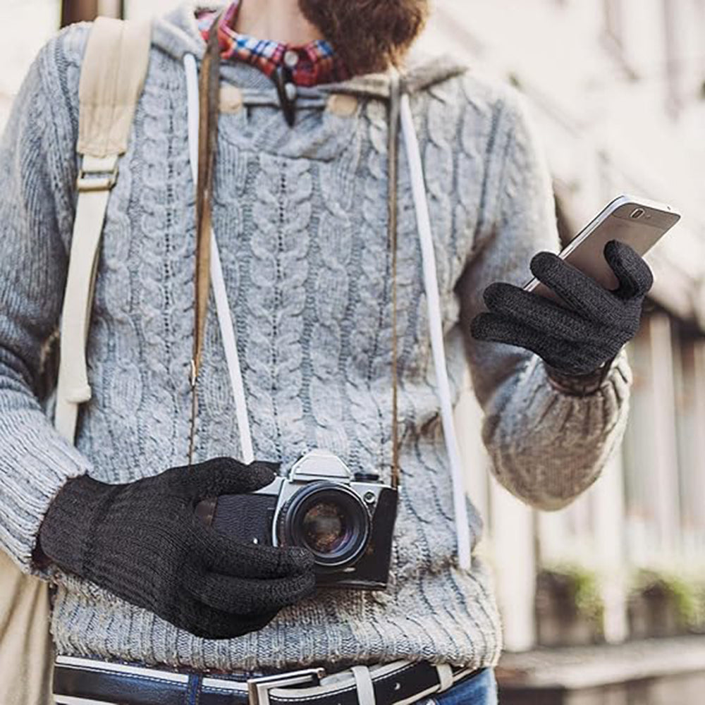 Techsuit Gloves (ST0015), from Alpaca Wool, Size 21cm, Negru