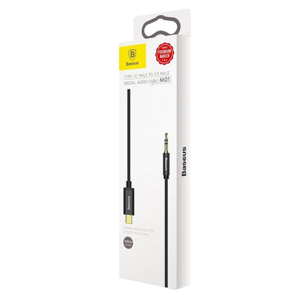 Cablu Baseus Audio Adapter M01 (CAM01-01), USB-C to Jack 3.5mm, Digital Audio Transmission, Gold-plated Plug, 1.2m, Negru