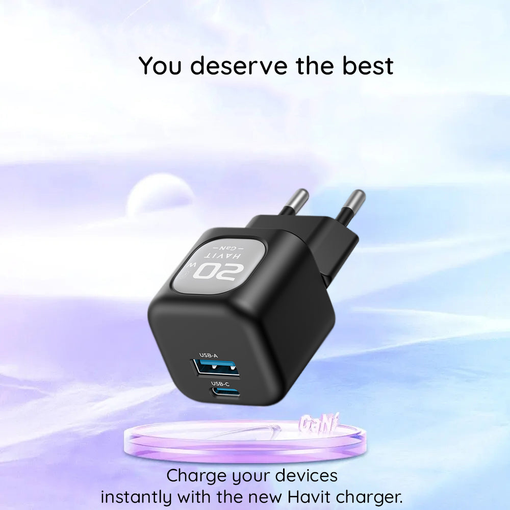 Incarcator Havit (UC220 EU), USB, Type-C, GaN, 20W, Negru / Gray