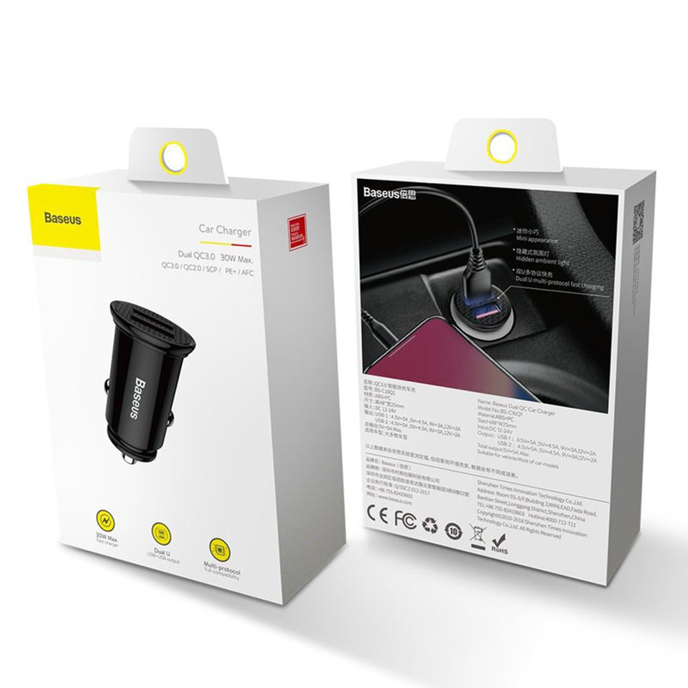 Incarcator Baseus Car Circular (CCALL-YD01), Dual USB 5A Super Fast Charging, QC 3.0, Negru