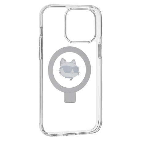 Husa de protectie Karl Lagerfeld Hardcase Ring Stand MagSafe (KLHMP15XHMRSCHH) compatibil cu iPhone 15 Pro Max, Alb Choupette Head