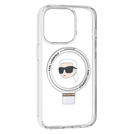 Husa de protectie Karl Lagerfeld Hardcase Ring Stand MagSafe (KLHMP15LHMRSKHH) compatibil cu iPhone 15 Pro, Alb Karl Head