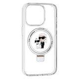 Husa de protectie Karl Lagerfeld Hardcase Ring Stand MagSafe (KLHMP15LHMRSKCH) compatibil cu iPhone 15 Pro, Alb Karl&Choupette