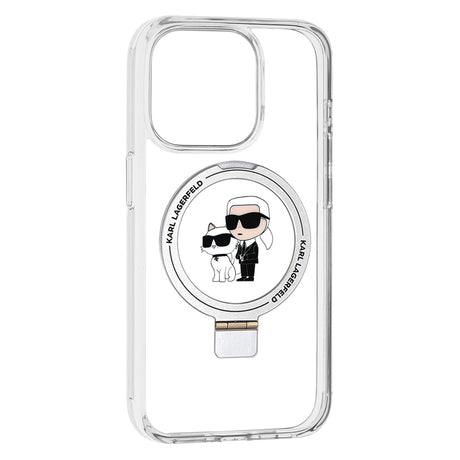 Husa de protectie Karl Lagerfeld Hardcase Ring Stand MagSafe (KLHMP15LHMRSKCH) compatibil cu iPhone 15 Pro, Alb Karl&Choupette