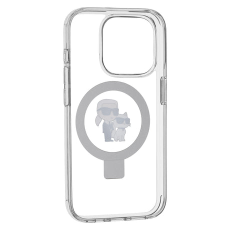 Husa de protectie Karl Lagerfeld Hardcase Ring Stand MagSafe (KLHMP15LHMRSKCH) compatibil cu iPhone 15 Pro, Alb Karl&Choupette
