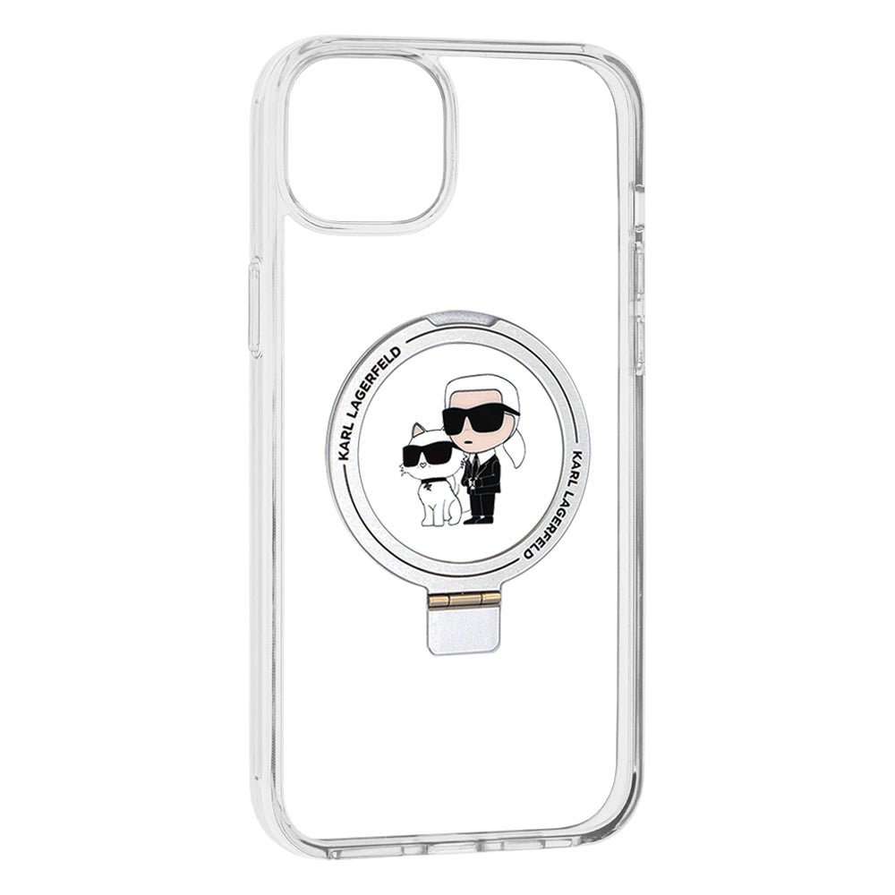 Husa de protectie Karl Lagerfeld Hardcase Ring Stand MagSafe (KLHMP15MHMRSKCH) compatibil cu iPhone 15 Plus, Alb Karl&Choupette