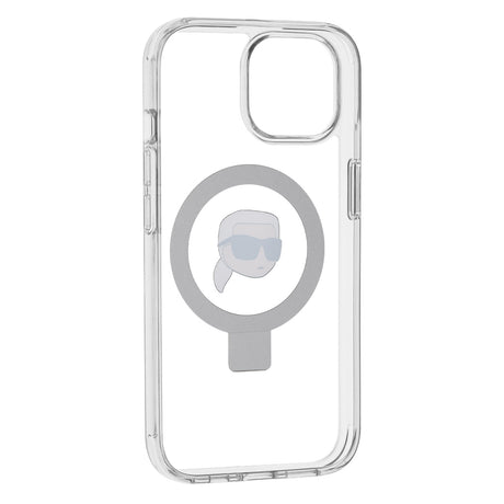 Husa de protectie Karl Lagerfeld Hardcase Ring Stand MagSafe (KLHMP15SHMRSKHH) compatibil cu iPhone 15, Alb Karl Head