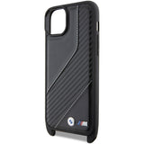 Husa de protectie BMW Leather M Edition Carbon Stripe & Strap compatibil cu iPhone 15 Plus (BMHCP15M23PSCCK), Negru