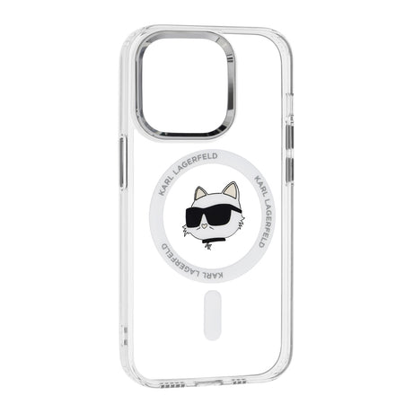 Husa de protectie Karl Lagerfeld IML MagSafe (KLHMP14LHLSCHH) compatibil cu iPhone 14 Pro, Alb Metal Choupette`S Head