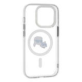 Husa de protectie Karl Lagerfeld IML MagSafe (KLHMP14LHLSKCH) compatibil cu iPhone 14 Pro, Alb Metal Karl&Choupette Head