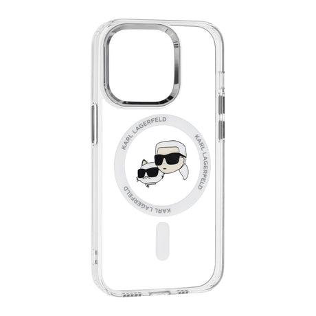 Husa de protectie Karl Lagerfeld IML MagSafe (KLHMP14LHLSKCH) compatibil cu iPhone 14 Pro, Alb Metal Karl&Choupette Head