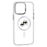Husa de protectie Karl Lagerfeld IML MagSafe (KLHMP15LHLSKCH) compatibil cu iPhone 15 Pro, Alb Metal Karl&Choupette Head