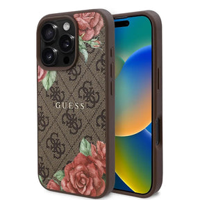 Guess Hardcase 4G Flower Print MagSafe barna tok iPhone 16 Pro Max készülékhez