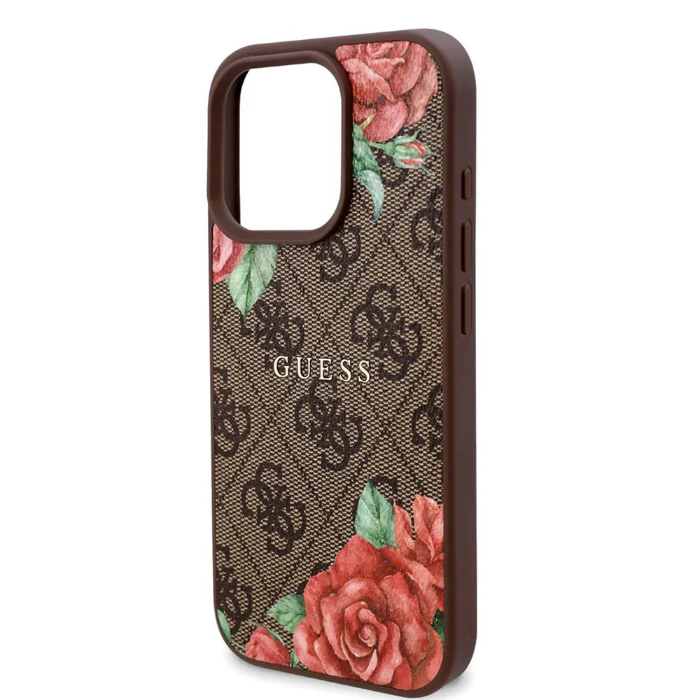 Guess Hardcase 4G Flower Print MagSafe barna tok iPhone 16 Pro Max készülékhez
