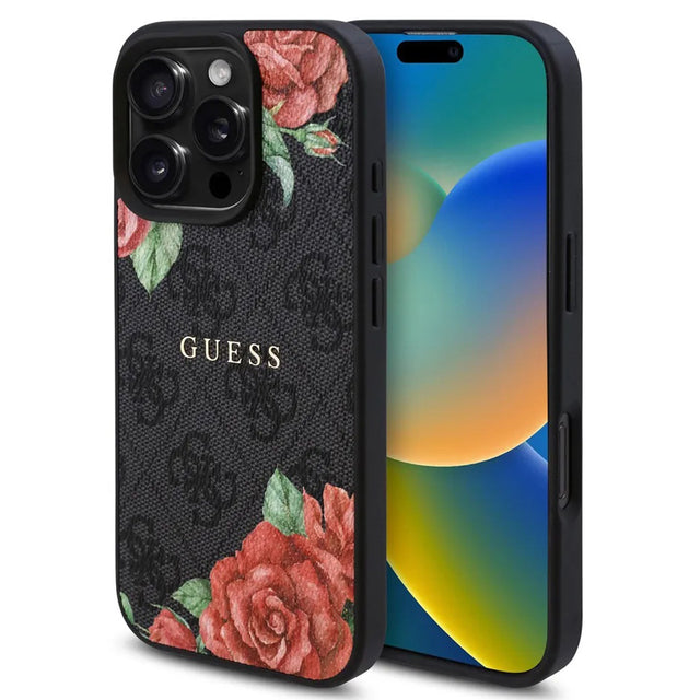 Husa de protectie Guess Hardcase 4G Flower Print MagSafe (GUHMP16LP4ROPEMCK) compatibil cu iPhone 16 Pro, Negru
