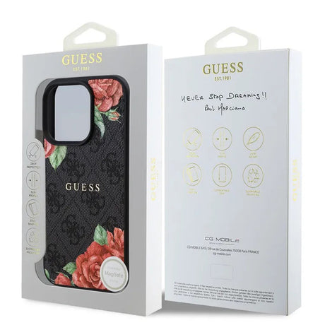 Husa de protectie Guess Hardcase 4G Flower Print MagSafe (GUHMP16LP4ROPEMCK) compatibil cu iPhone 16 Pro, Negru