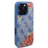 Husa de protectie Guess Hardcase 4G Flower Print MagSafe (GUHMP16LP4ROPEMCB) compatibil cu iPhone 16 Pro, Albastru