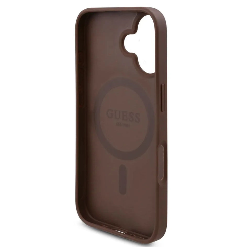 Husa de protectie Guess Hardcase 4G Flower Print MagSafe (GUHMP16SP4ROPEMCW) compatibil cu iPhone 16, Maro