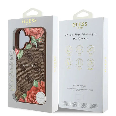 Husa de protectie Guess Hardcase 4G Flower Print MagSafe (GUHMP16SP4ROPEMCW) compatibil cu iPhone 16, Maro