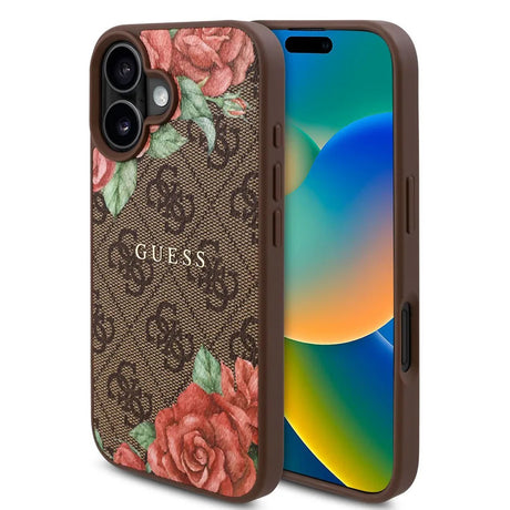 Husa de protectie Guess Hardcase 4G Flower Print MagSafe (GUHMP16SP4ROPEMCW) compatibil cu iPhone 16, Maro