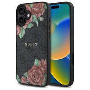Husa de protectie Guess Hardcase 4G Flower Print MagSafe (GUHMP16SP4ROPEMCK) compatibil cu iPhone 16, Negru