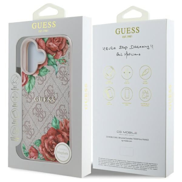 Husa de protectie Guess Hardcase 4G Flower Print MagSafe (GUHMP16SP4ROPEMCP) compatibil cu iPhone 16, Roz