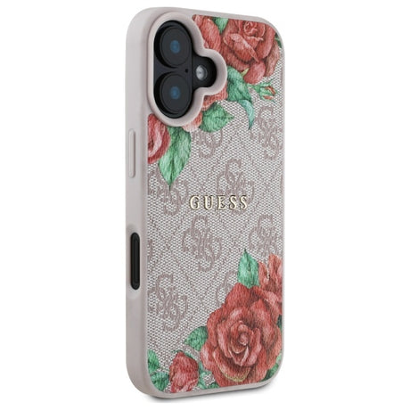 Husa de protectie Guess Hardcase 4G Flower Print MagSafe (GUHMP16SP4ROPEMCP) compatibil cu iPhone 16, Roz