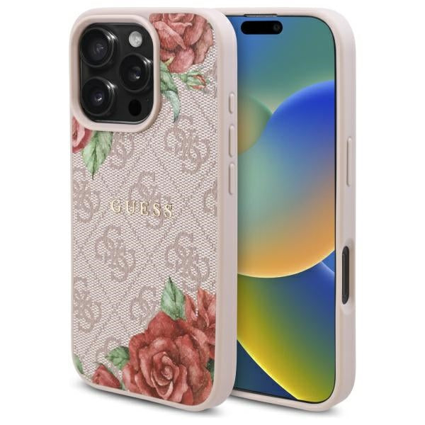 Husa de protectie Guess Hardcase 4G Flower Print MagSafe (GUHMP16LP4ROPEMCP) compatibil cu iPhone 16 Pro, Roz