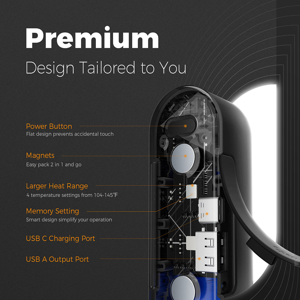 Ocoopa Hand Warmer UT2s (UT2S-GY), Type-C, with Power Bank, Electric, Magnetic Design, MagTwins, 2x 5000mAh, Gri