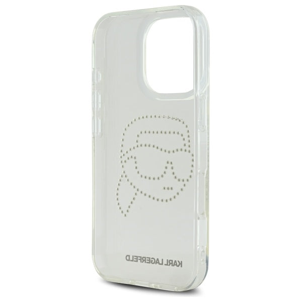 Husa de protectie Karl Lagerfeld IML Rhinestones (KLHCP16XHKHDCELT) compatibil cu iPhone 16 Pro Max, Transparent Karl Head