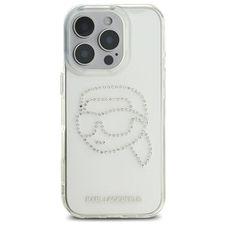 Husa de protectie Karl Lagerfeld IML Rhinestones (KLHCP16XHKHDCELT) compatibil cu iPhone 16 Pro Max, Transparent Karl Head