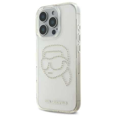 Husa de protectie Karl Lagerfeld IML Rhinestones (KLHCP16XHKHDCELT) compatibil cu iPhone 16 Pro Max, Transparent Karl Head